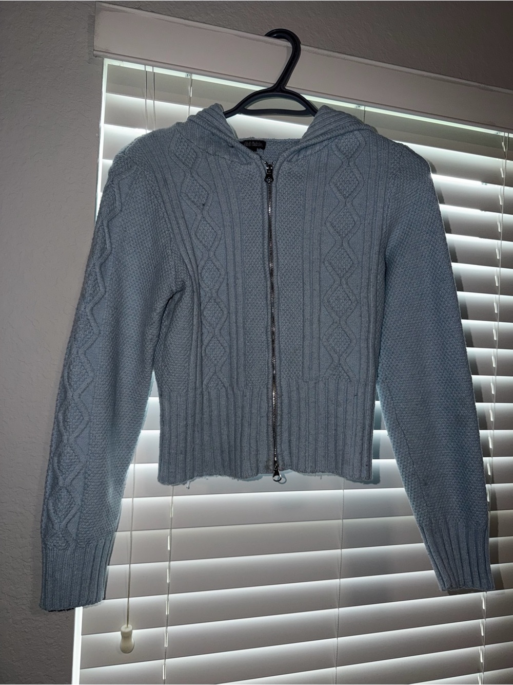 wild fable Light Blue Cable Knit Hooded Zip Cardigan
